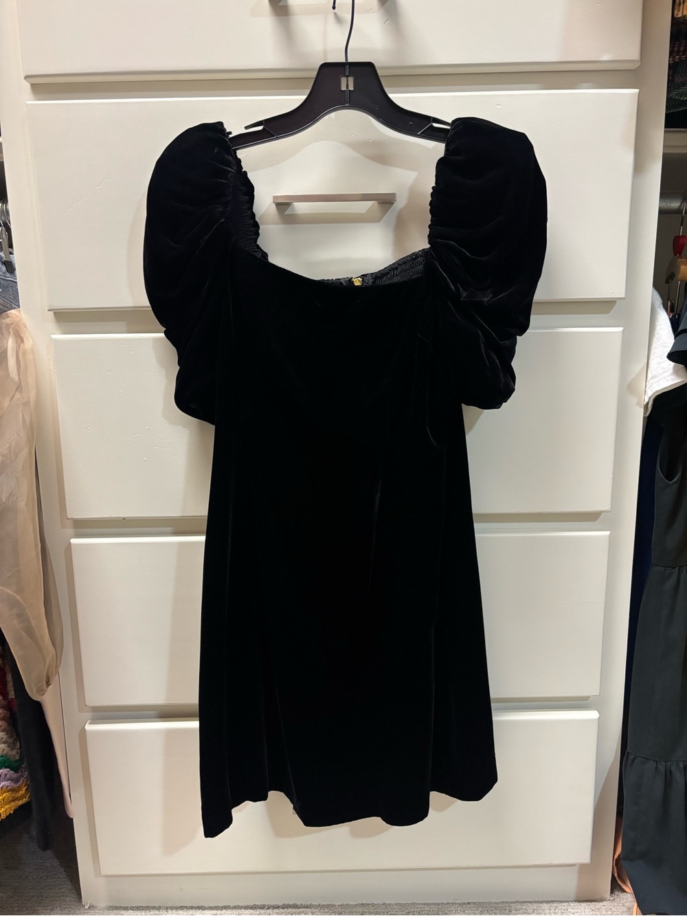 Cara Cara Black Velvet Puff-Sleeve Mini Dress